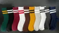 Set of 10 pairs of ribbed cotton crew socks in multiple colors with classic twin stripes - One Size / Random Color