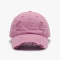 Washed rose pink distressed baseball cap with vintage frayed holes and cotton texture - Adjustable / Pink(25A266)