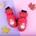 Red winter mittens for kids aged 3-10 featuring a cute snowman print and windproof wrist - One Size / Red Snowman / 3-6 Years