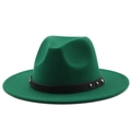 Close-up of emerald green wool fedora hat with black leather strap and silver metal studs - M (56-58cm) / Grass Green