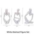 White abstract thinker figurines set of three modern Nordic style resin sculptures 13cm - Mini Figure Set - White