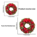 Kerstkrans muursticker met rode strikken en bloemen inclusief maataanduidingen - Kerstkrans