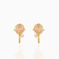 Pink lollipop stud earrings in 18K gold finish with white zircon accent for women - Pink Heart Lollipop Shape (EH00546)