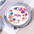 Silver round folding mirror with pink flowers and Best MOM Ever print design - Best Mom Ever Text