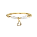 Elegante pulsera de cuentas doradas con perlas y colgante de corazón con corona - Estilo Corazón Corona (CN001376YS)