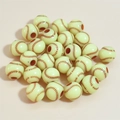 DIY baseball style acrylic beads in cream yellow with red stitching for jewelry making - 12mm Baseball Yellow Background Red Line