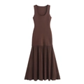Sleeveless knit patchwork maxi dress in deep brown with a pleated hemline skirt - S / Coffee