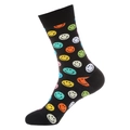 Black cotton crew socks featuring colorful smiley face patterns with ribbed cuffs - 940