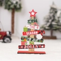 Christmas wooden tree tabletop ornament with festive gnomes and checkered patterns - Style A (THE SEASON TO BE JOLLY)