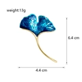 Broche feuille de ginkgo en émail bleu et métal doré, taille 6,4 cm de haut et 4,4 cm de large - Bleu(C643-A)
