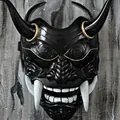 Black Hannya mask with gold horns and white tusks for Halloween cosplay decoration - Resin / Large Black Hannya