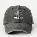 Gorra de béisbol gris oscuro desgastado estilo Hawaii con estampado de palmeras - Negro