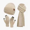 Conjunto de invierno de 3 piezas con gorro, bufanda y guantes táctiles en beige - Beige