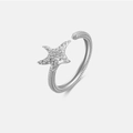 Polished S925 silver adjustable starfish ring with textured beads and open band style - Adjustable / Silver