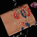Camel cashmere-like scarf with floral embroidery and elegant tassels - Camel