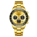 Men's gold multifunction chronograph watch with metallic strap and black sub-dials - 1811 Gold Case Gold Dial - Steel Strap (Hollow Bottom)