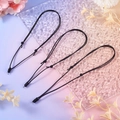 Detail van verstelbare zwarte waxkoord kettingen met metalen ringen voor DIY hangers - Set van 3 / Zwart