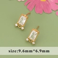 18k gold plated rectangular zircon earring studs with metal trim, size 9.6x6.9mm - Rectangular Geometric