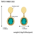 Gold-plated stainless steel earrings with oval green glass stones and detailed measurements - Gold Earrings - Light Green Glass Stone
