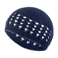 Handcrafted crochet kufi hat in navy blue with a breathable openwork hollow knit pattern - Navy Blue