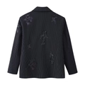 Blazer nero gessato da donna con eleganti ricami di paillettes sulla vista posteriore - S / Solo Top
