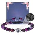 Bracelet perles violettes avec projection Je t'aime en 100 langues et carte pour fille - Rond-Agate Rubanée Violette-À ma nièce