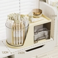 Creamy yellow rotating pen holder and desktop organizer with double transparent drawers - Desk Organizer / Cream