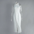 Detail of white sleeveless shirt dress with lapel collar and front button closure - S / White