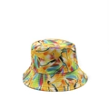 Close-up of a double-sided bucket hat with vibrant abstract floral print for sun protection - One Size / Vibrant Abstract Floral Wave Print (05)