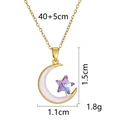 Elegant gold titanium steel necklace featuring white moon and purple star pendants - Purple Light Moon and Star Necklace