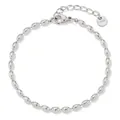 Sleek silver stainless steel bracelet featuring polished oval beads and lobster clasp - Silver (SAP709)