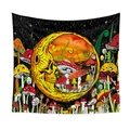 Détail de la tapisserie psychédélique lune squelette avec champignons et décor de forêt - 73X95CM / Lune Squelette Jaune (GT220202-9)