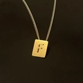 Polished 18K gold plated stainless steel necklace featuring a square pendant with letter F - Pendant Only / Letter F