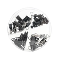 All-black stationery set with binder clips, paper clips, and push pins in a clear storage box - Starry Black
