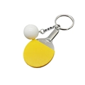 Miniature yellow table tennis paddle keychain with small white ping pong ball charm - Yellow