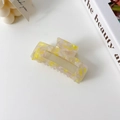 Grande molletta per capelli quadrata in acetato con motivo floreale giallo e rosa - Bianco Giallo Pallido-7.8cm