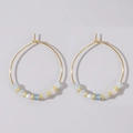 Bohemian gold hoop earrings with light blue and milky white semi-precious beads - Light Blue Beaded Gold Hoop
