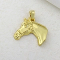 Detailed view of horse head pendant in gold finish with micro-pave zircon crystals - Gold Horse Head