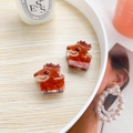 Mini deer animal hair clip in marbled reddish brown acetate with cute horn detail - Sika Deer (Pair)