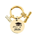 Golden stainless steel Class of 2026 graduation keychain with graduate scroll charm - Gold-Style A (2026 Graduate)