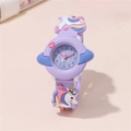 Lila Einhorn Kinderuhr mit buntem Silikonarmband und Quarzwerk für Mädchen und Jungen - Lila