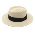 Klassischer französischer Strohhut mit schwarzem Band für sommerlichen Sonnenschutz - Beige / M (56-58cm)