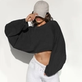 Women's black cropped crewneck sweatshirt with batwing sleeves in silhouette style - XS / Tops / Reactive Black