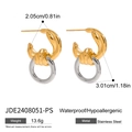 Detalle de pendientes bicolor de acero inoxidable con medidas y características resistentes - Estilo de Nudo Retorcido en Dos Tonos (JDE2408051-PS)