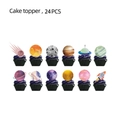 24-piece outer space themed cake topper set with planets, rockets, and UFO designs - Small Cupcake Toppers 24PCS-Starry Sky