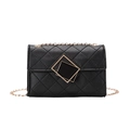 Elegant black quilted chain bag with geometric metal buckle on white background - Black
