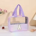 Beauty case olografico viola con patch lettera A in ciniglia e manico superiore - Lettera A / Viola