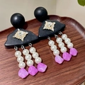 2512279 Wooden Pearl Amethyst Beaded Earrings (s925 Silver Needles)