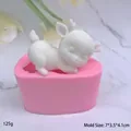 3D Reindeer silicone mold with sleeping deer resin craft and pink heart-shaped base - Side-lying Sleepy Fawn