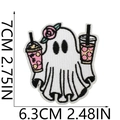 Ghost with boba tea embroidery patch for Halloween decor, size 2.75 x 2.48 inches - Milk Tea Ghost (44)